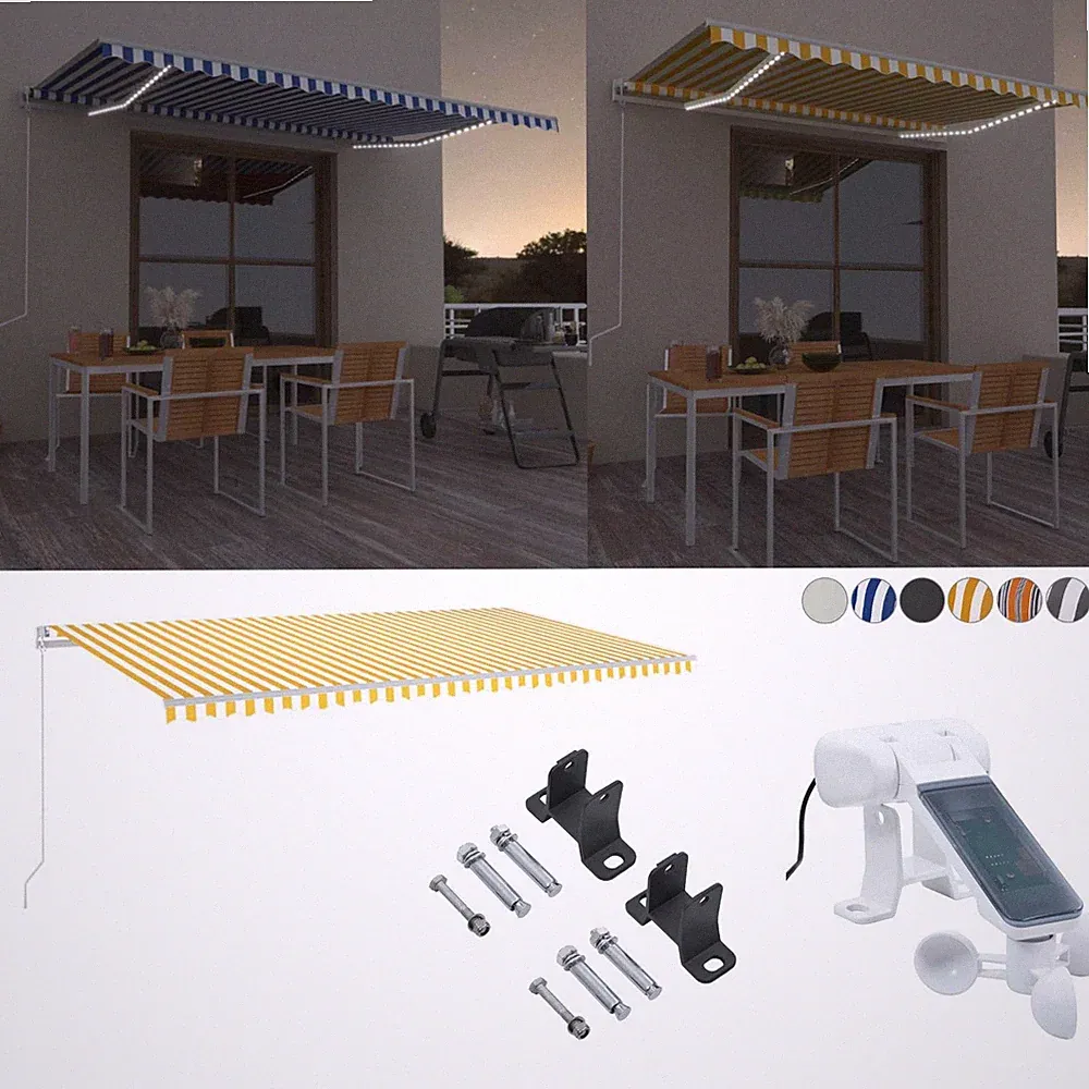 3m-6m Elektrisch Markise mit LED Gelenkarmmarkise Sonnenmarkise Balkonmarkise