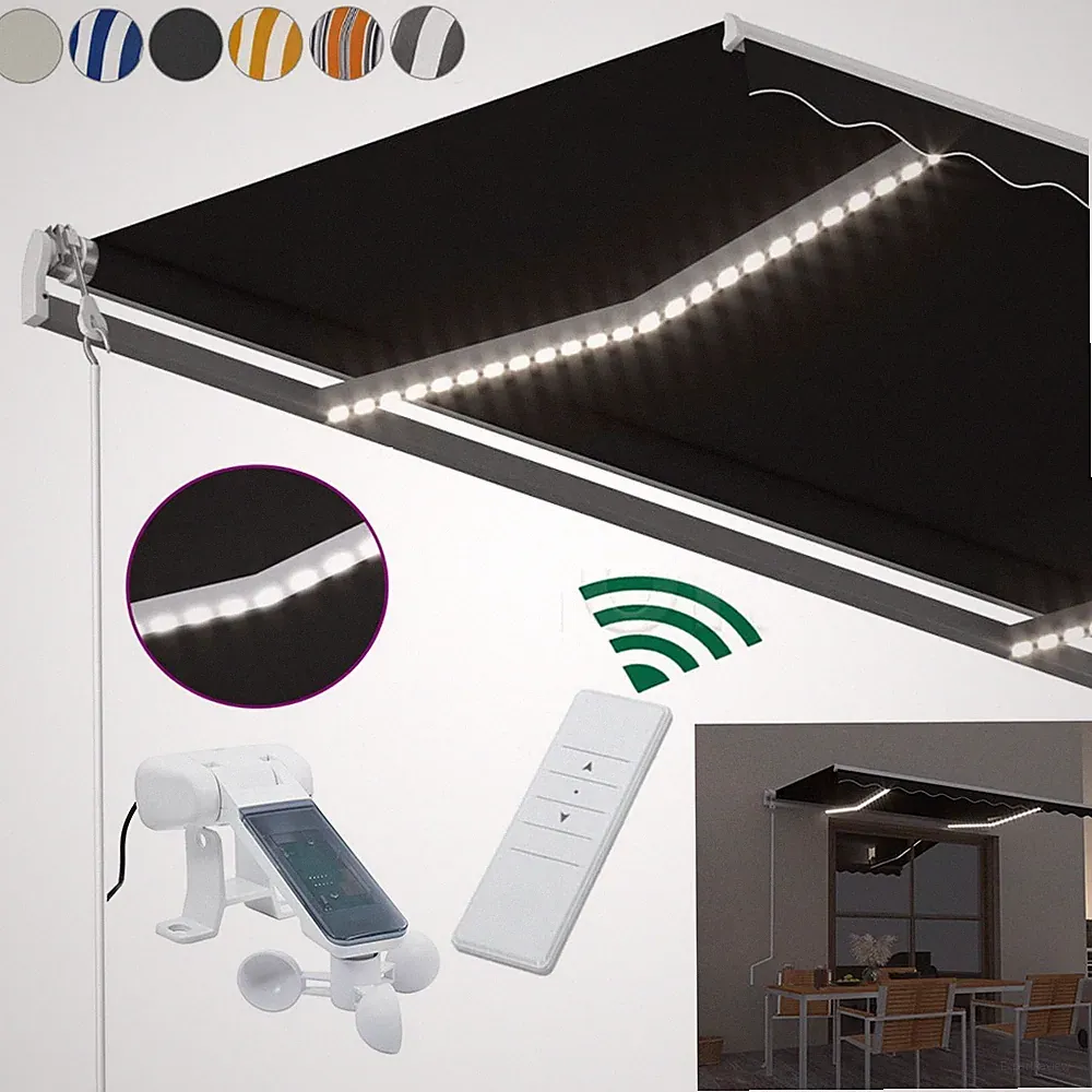 Elektrisch Gelenkarmmarkise mit LED & Windsensor Einziehbare Alu Balkon-Markise