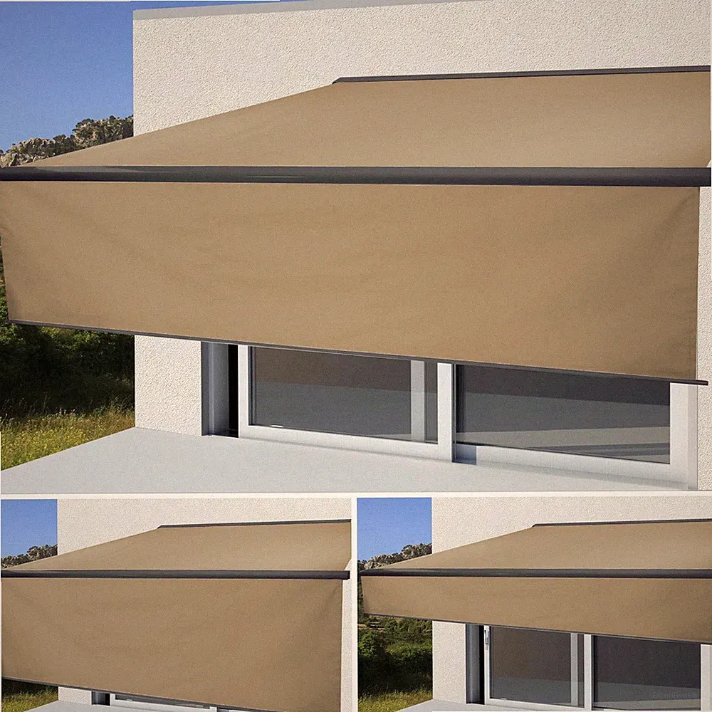 Elektrische Markise H124, 4,5x3m ausfahrbarer Volant Polyester Creme