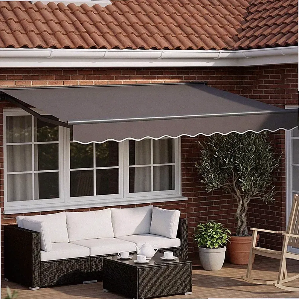 Markise Anthrazit 3,5x2,5m Polyester PU Beschichtung Halbkassette Manuelle LED Leuchten