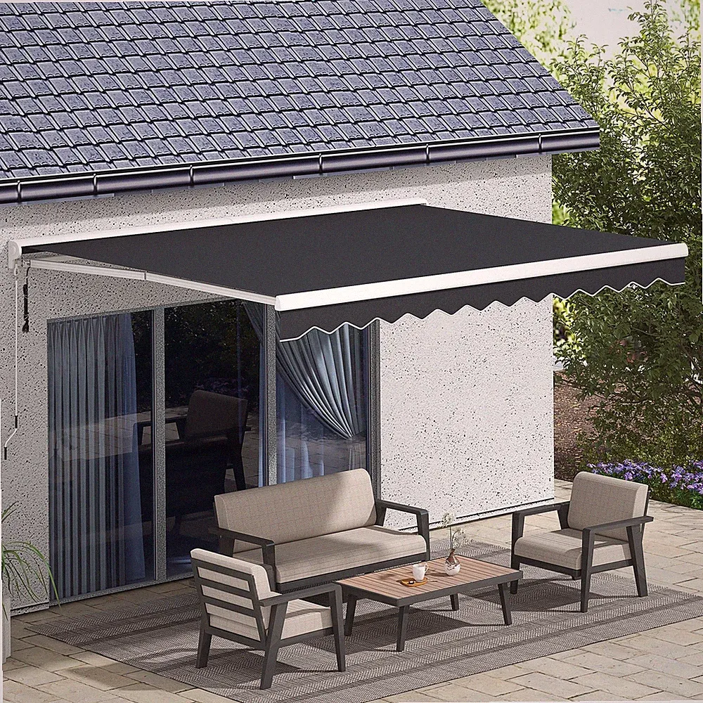 Outsunny Gelenkarmmarkise 4 x 3 m Elektrische Markise mit Handkurbel Grau