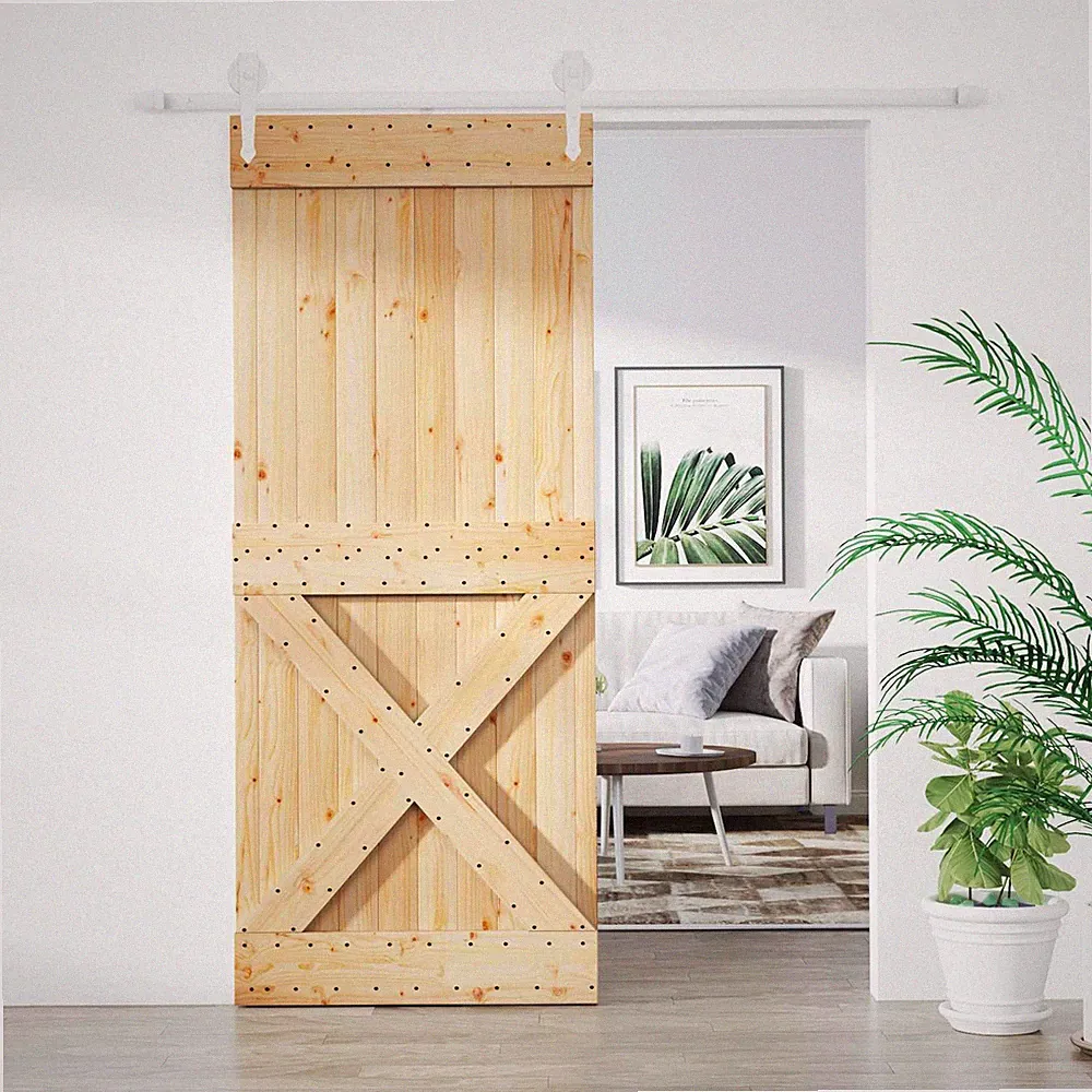 Schiebetür Natürlich und Weiß 100 x 210 cm Massives Kiefernholz Schiebetür Moder
