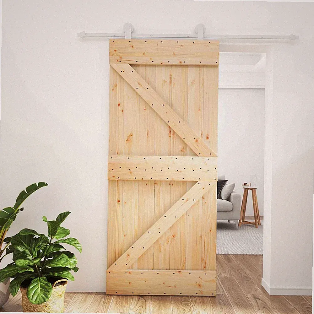 Schiebetür Natürlich und Weiß 90 x 210 cm Massives Kiefernholz Schiebetür Interi