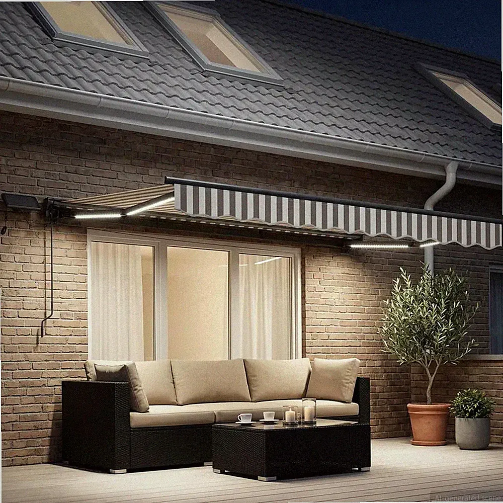 Sonnensegel 3,5x2,5m hellgrau weiß Polyester PU Beschichtung anthrazit Gestell LED Kurbel