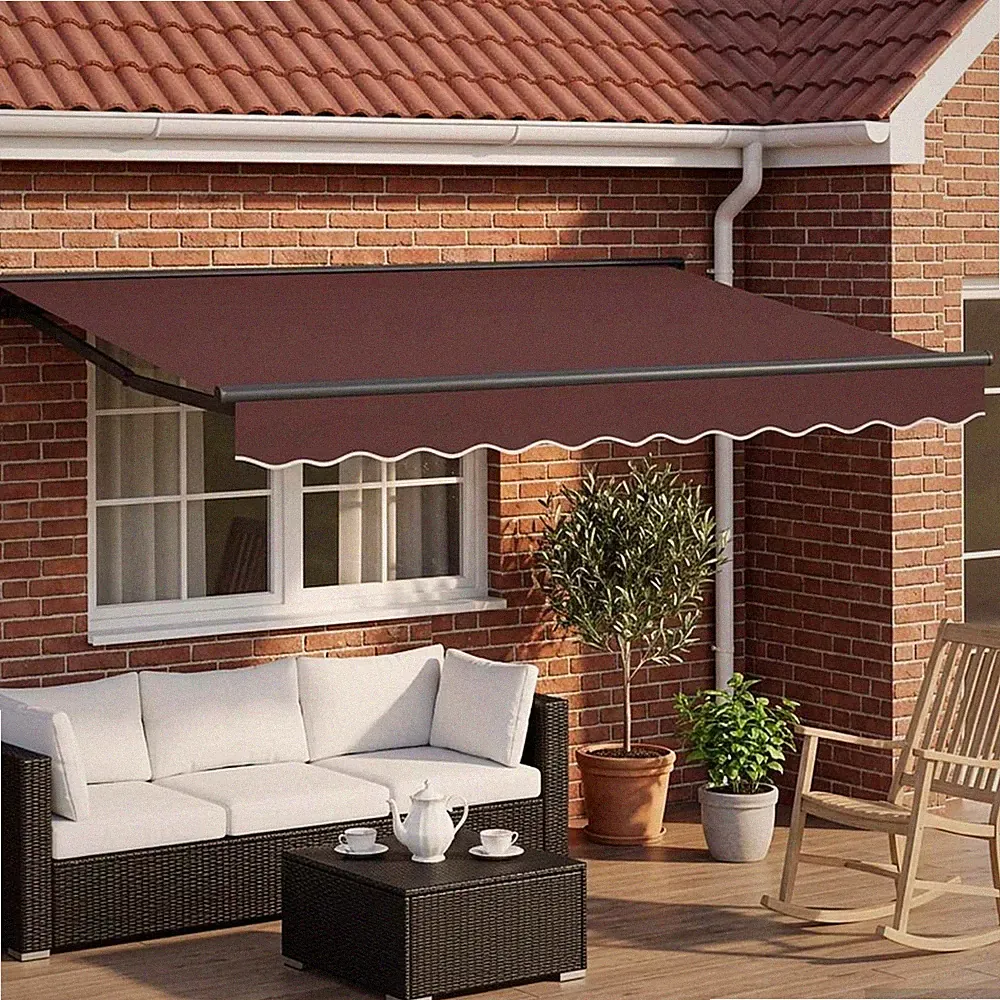 Sonnensegel 3,5x2m braun/anthrazit Polyester PU Halbkassette LED manuell/ferngesteuerte Arme