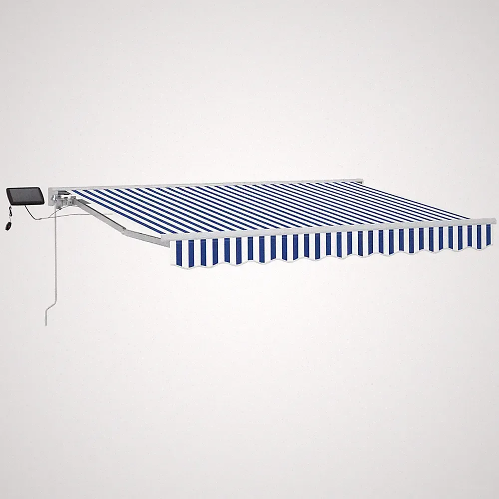 Sonnensegel blau weiß 3,5x2,5m Polyester PU beschichtet Halbkassette LED manuell AluRahmen