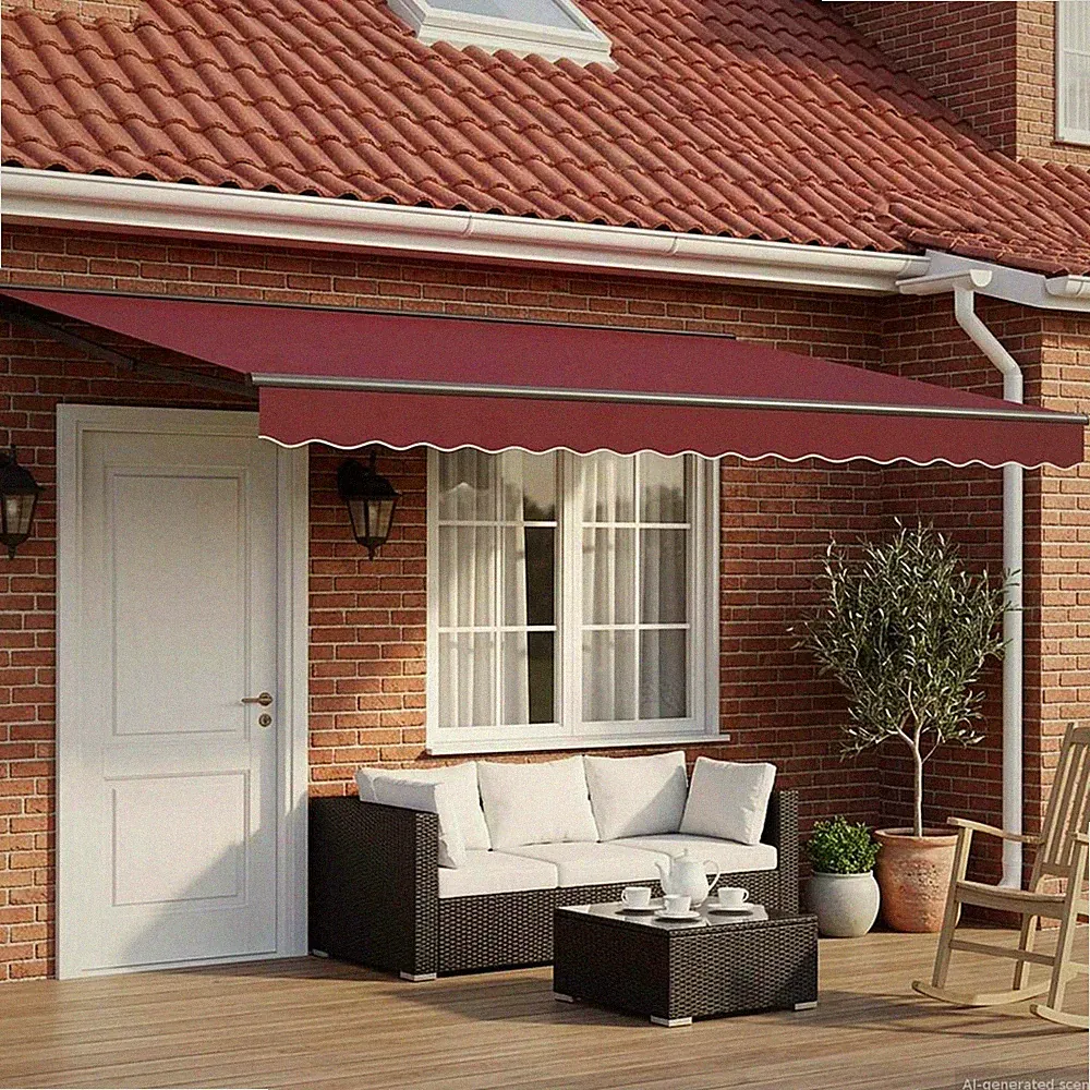 Sonnensegel Burgund & Anthrazit 4,5x3m Polyester PU Halbkassette LED manuell/Fernbedienung