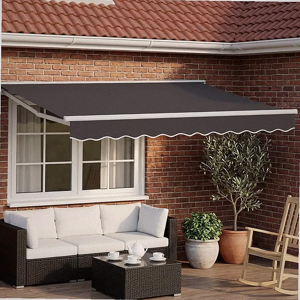 Sonnensegel weiß/anthrazit 3,5x2,0m Polyester PU Beschichtung LED Halbkassette manuell