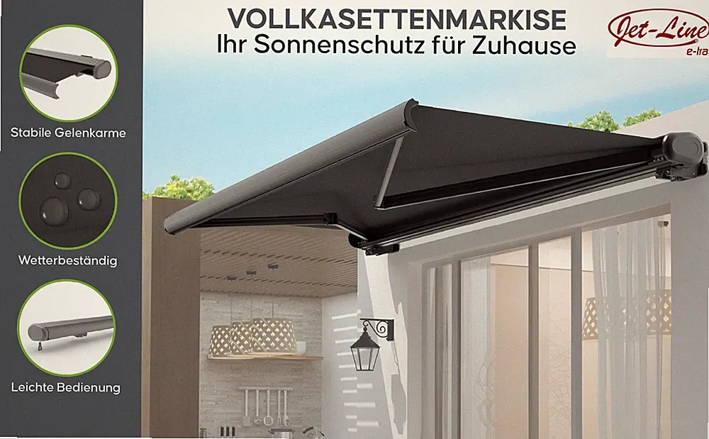 Vollkassetten Markise 4x3m Sunray grau-grau Motor und Fernbedienung Beschattung